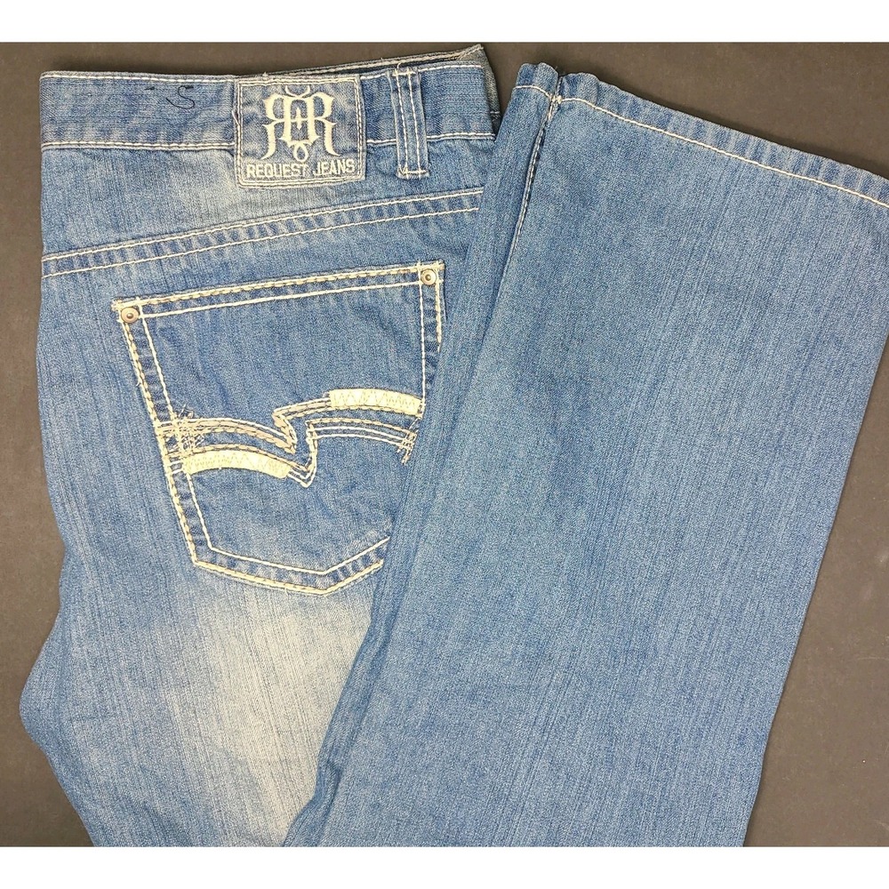 Request Jeans Men 40x32 Distressed Straight Leg Denim Blue Y2K Skater